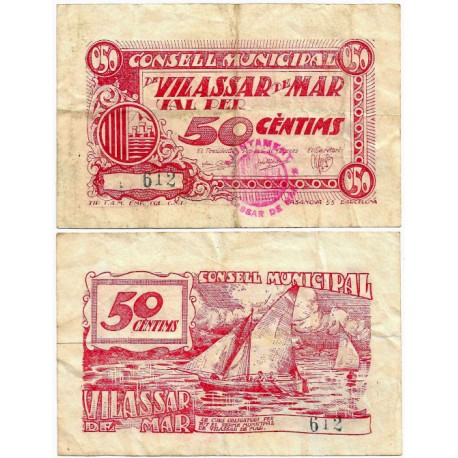 Vilassar de Mar. 1937. 50 Céntimos (BC+)
