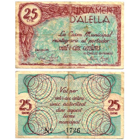 Alella. 1937. 25 Céntimos (BC/BC+)