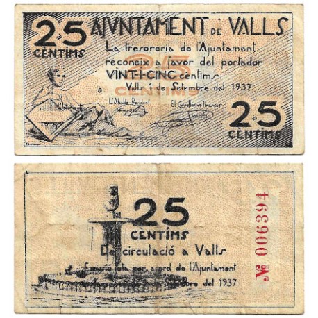 Valls. 1937. 25 Céntimos (MBC)