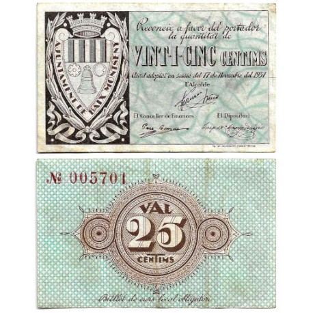 Baix Montseny. 1937. 25 Céntimos (MBC)