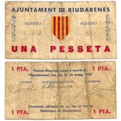 Riudarenes. 1937. 1 Peseta (BC) Roturas en márgenes