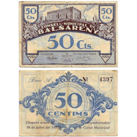 Balsareny. 1937. 50 Céntimos (BC/BC+)