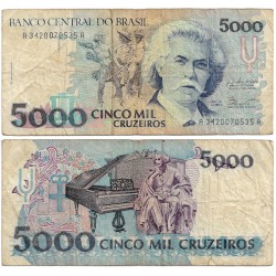 (232a) Brasil. 1990-93. 5000 Cruzeiros (BC) Leve rotura margen inferior