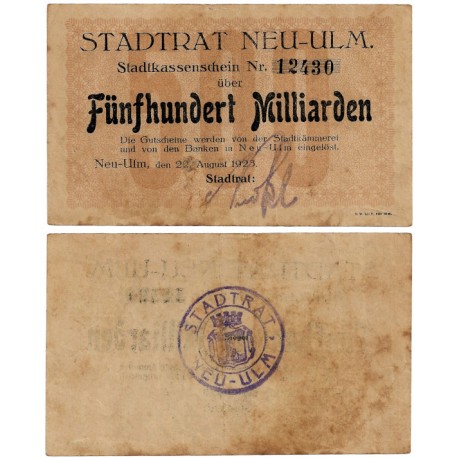 Neu-Ulm (Baviera). 1923. 500 Milliarden Mark (BC+/MBC-)