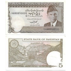 (38) Pakistán. 1983-99. 5 Rupees (EBC) Agujeros de Grapa