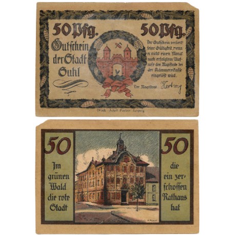 Suhl (Turingia). 1921. 50 Pfennig (MBC+) Roturas en margenes
