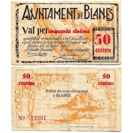 Blanes. 1937. 50 Céntimos (MBC/MBC-)