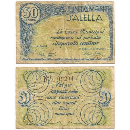 Alella. 1937. 50 Céntimos (BC/BC+)