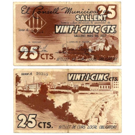 Sallent. 1937. 25 Céntimos (BC+)