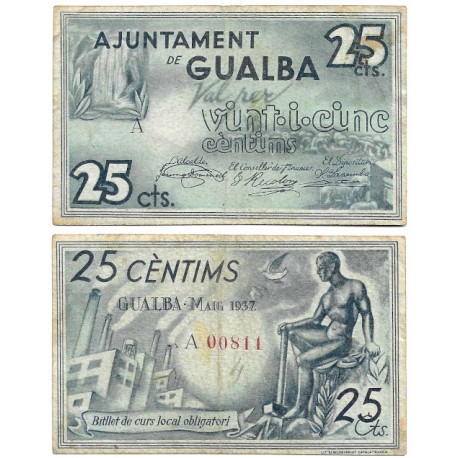 Gualba. 1937. 25 Céntimos (MBC-)