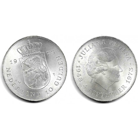 (196) Países Bajos. 1973. 10 Gulden (EBC+) (Plata)