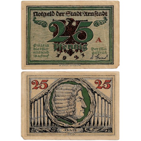 Arnstadt (Turingia). 1921. 25 Pfennig (EBC) Esquina Rota