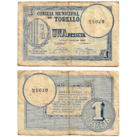 Torelló. 1937. 1 Peseta (BC+/BC)