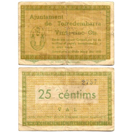 Torredembarra. 1937. 25 Céntimos (MBC-)