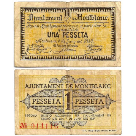 Montblanc. 1937. 1 Peseta (BC+)