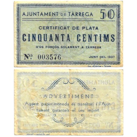 Tàrrega. 1937. 50 Céntimos (MBC)