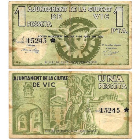 Vic. 1937. 1 Peseta (BC/BC+)
