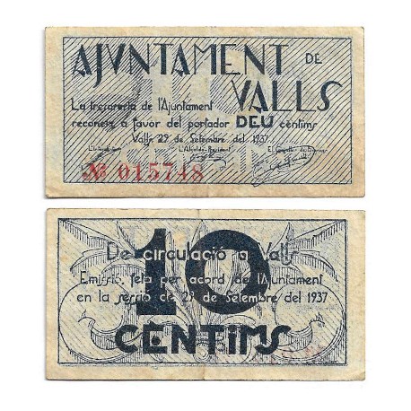 Valls. 1937. 10 Céntimos (EBC-)