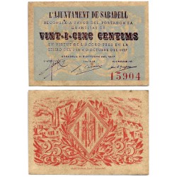 Sabadell. 1937. 25 Céntimos (EBC+)