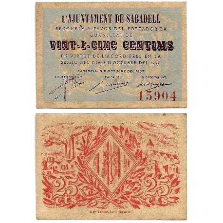 Sabadell. 1937. 25 Céntimos (EBC+)