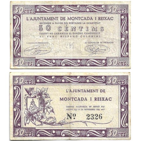 Montcada i Reixac. 1937. 50 Céntimos (MBC+)
