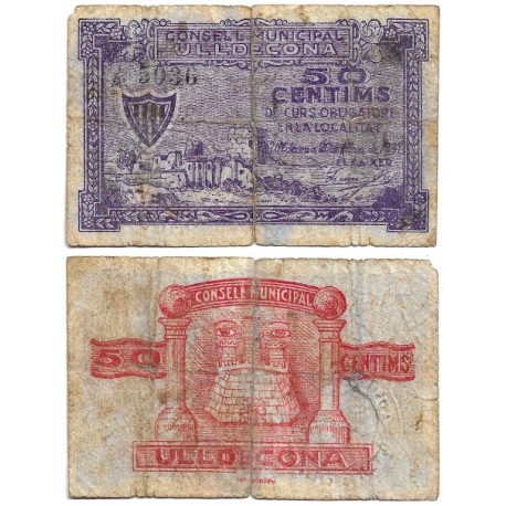 Ulldecona. 1937. 50 Céntimos (BC) Roturas