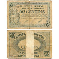 Olesa de Montserrat. 1937. 50 Céntimos (BC) Adhesivo