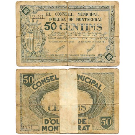Olesa de Montserrat. 1937. 50 Céntimos (BC) Adhesivo