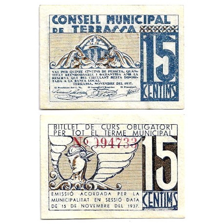 Terrassa. 1937. 15 Céntimos (EBC+)