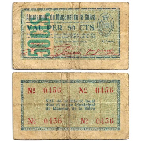 Maçanet de la Selva. 1937. 50 Céntimos (BC/BC+)
