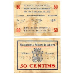 Farners de la Selva. 1937. 50 Céntimos (BC/BC+)