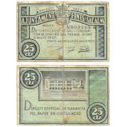 Fonts de Sacalm. 1937. 25 Céntimos (BC)