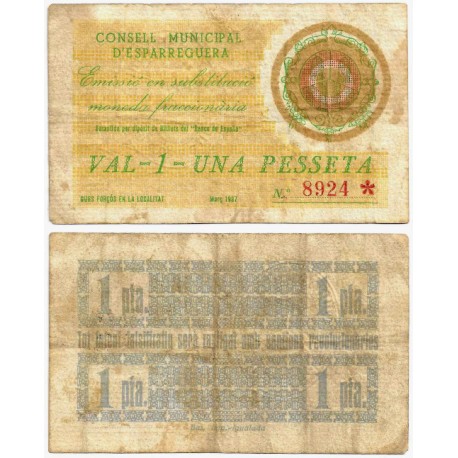 Esparraguera. 1937. 1 Peseta (BC/BC+)