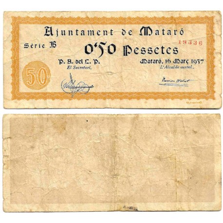 Mataró. 1937. 50 Céntimos (BC+)