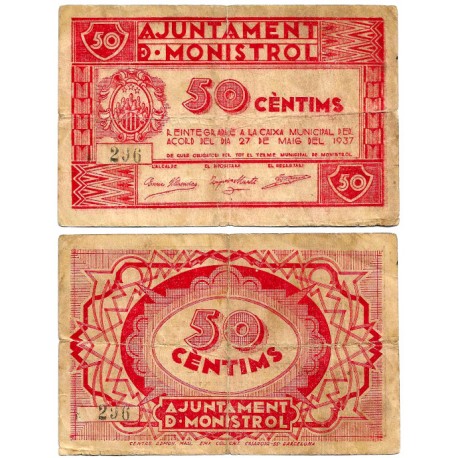 Monistrol. 1937. 50 Céntimos (BC) Leves roturas en márgenes