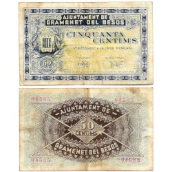 Gramenet del Besós. 1937. 50 Céntimos (BC/BC+) Mancha