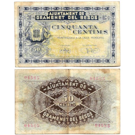 Gramenet del Besós. 1937. 50 Céntimos (BC/BC+) Mancha