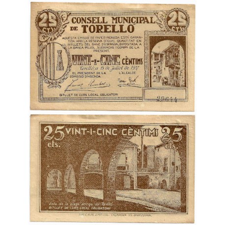Torelló. 1937. 25 Céntimos (EBC-)