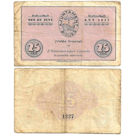 Bigues. 1937. 25 Céntimos (BC+)