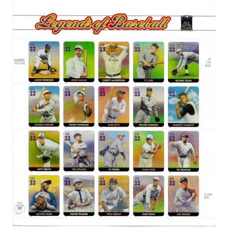 Estados Unidos de América. 2000. Hoja Conmemorativa (Nuevo) Leyendas del Béisbol