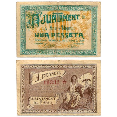 Seu d,Urgell. 1937. 1 Peseta (BC/BC+) Rotura margen superior