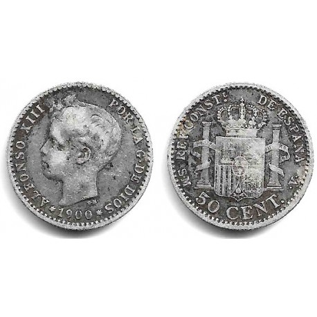 Alfonso XIII. 1900*(0-0). 50 Céntimos (BC) (Plata) Ceca de Madrid SM-V