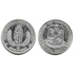 (195) Filipinas. 1967. 1 Peso (EBC+) (Plata)