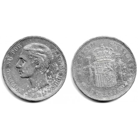 Alfonso XII. 1881*(18-81). 5 Pesetas (BC+) (Plata) Ceca de Madrid MS-M