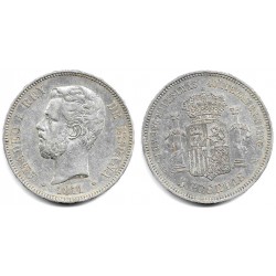 Amadeo I. 1871*(18-71). 5 Pesetas (MBC-) (Plata) Ceca de Madrid SD-M