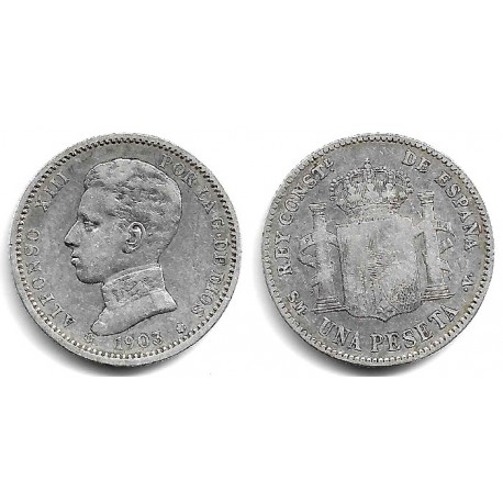 Alfonso XIII. 1903*(19-03). 1 Peseta (BC) (Plata) Ceca de Madrid SM-V