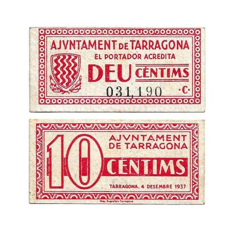 Tarragona. 1937. 10 Céntimos (SC)