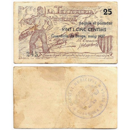 Guardiola de Berga. 1937. 25 Céntimos (MBC-)