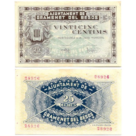 Gramenet del Besòs. 1937. 25 Céntimos (EBC+)