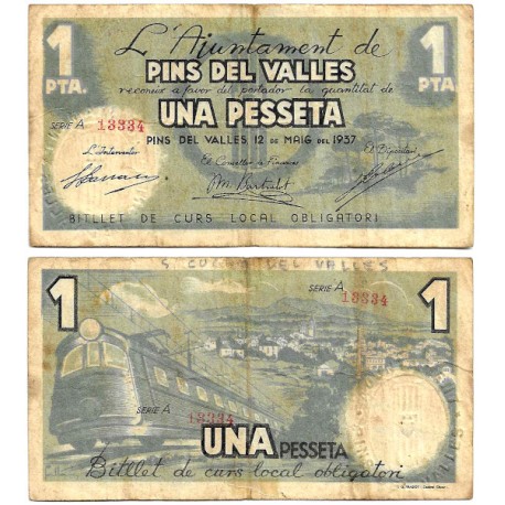 Pins del Vallès. 1937. 1 Peseta (BC) Escrito